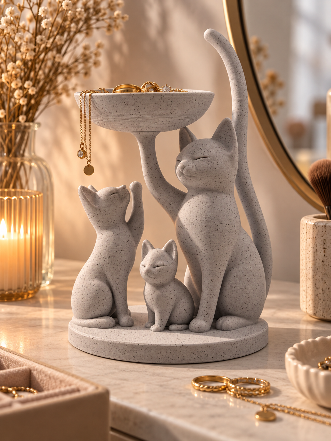 Smykkestativ med kat – 18 cm