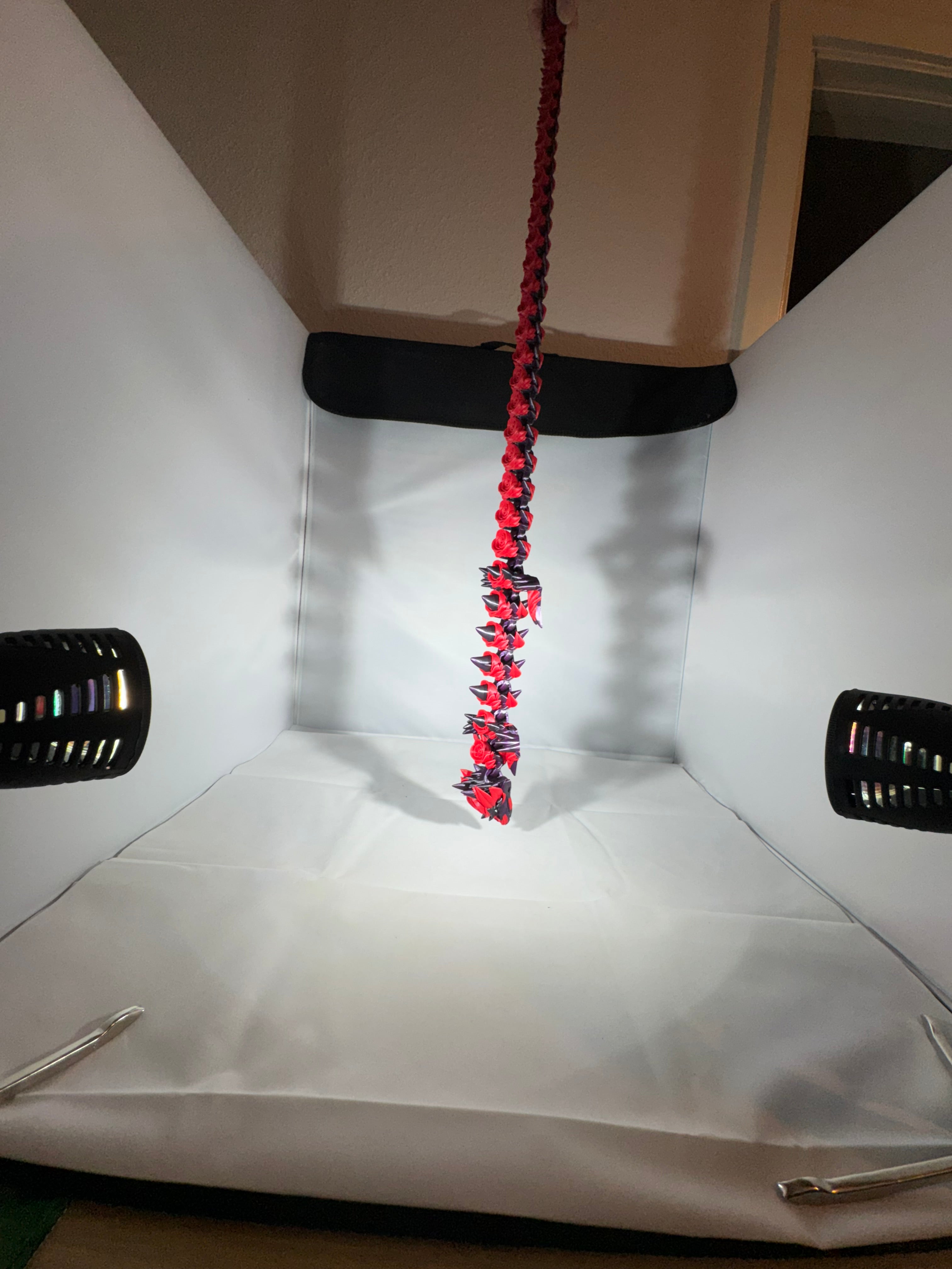 Rose drage i sort og rød med hvide øjne