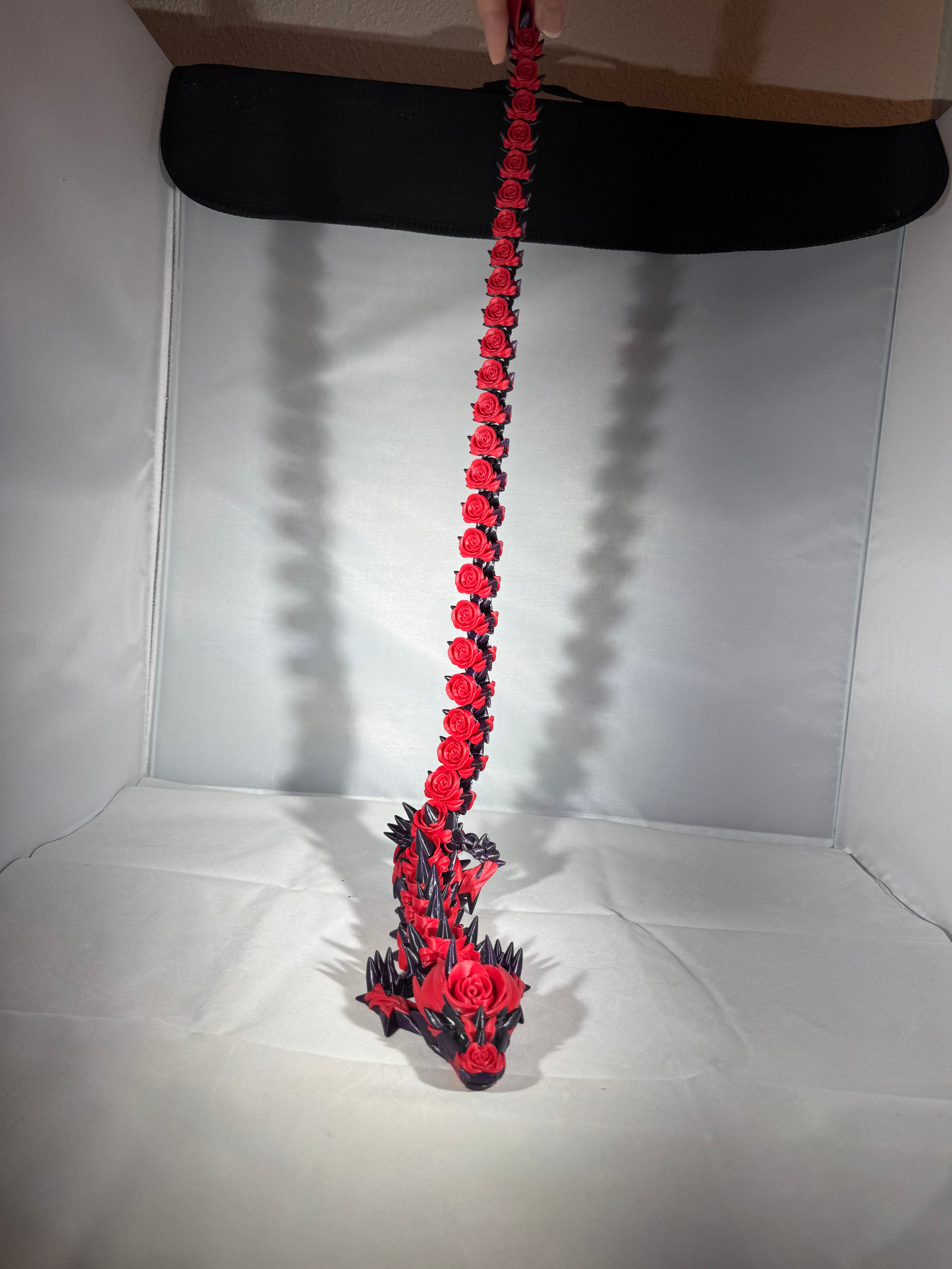 Rose drage i sort og rød med hvide øjne