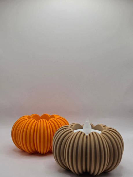 Orange 3D-printet græskar lysestage til LED-fyrfadslys – 8 cm